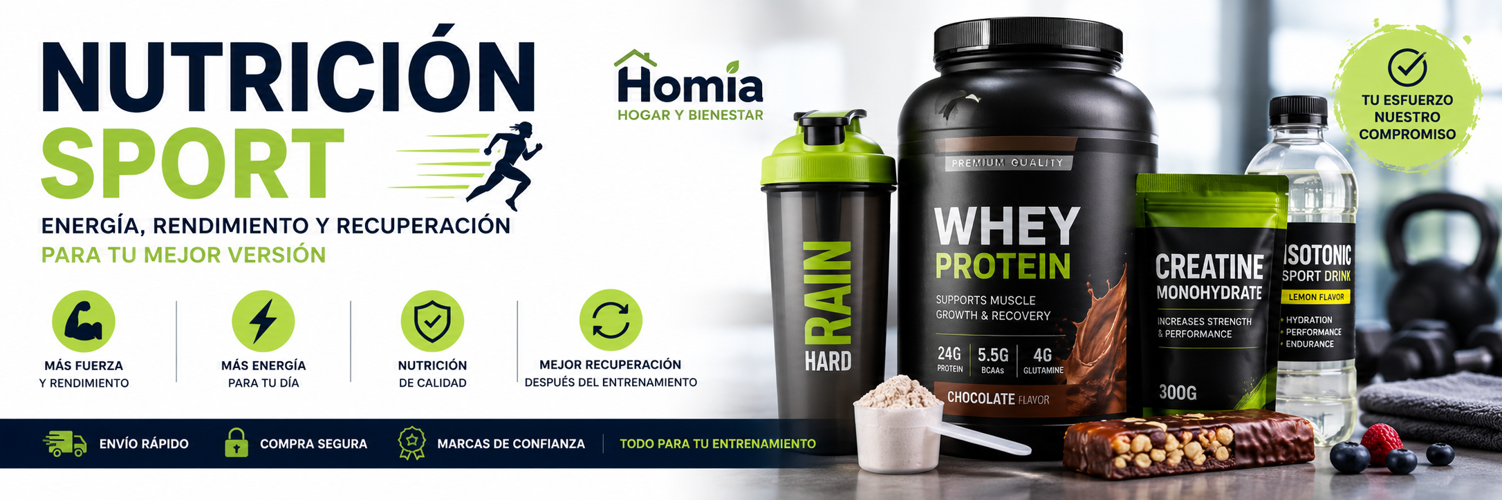 Todo para acompañar tu entrenamiento y estilo de vida activo.